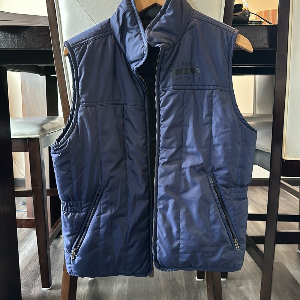 Vintage Polo puff vest - reversible in blue or grey. Cinched sides.